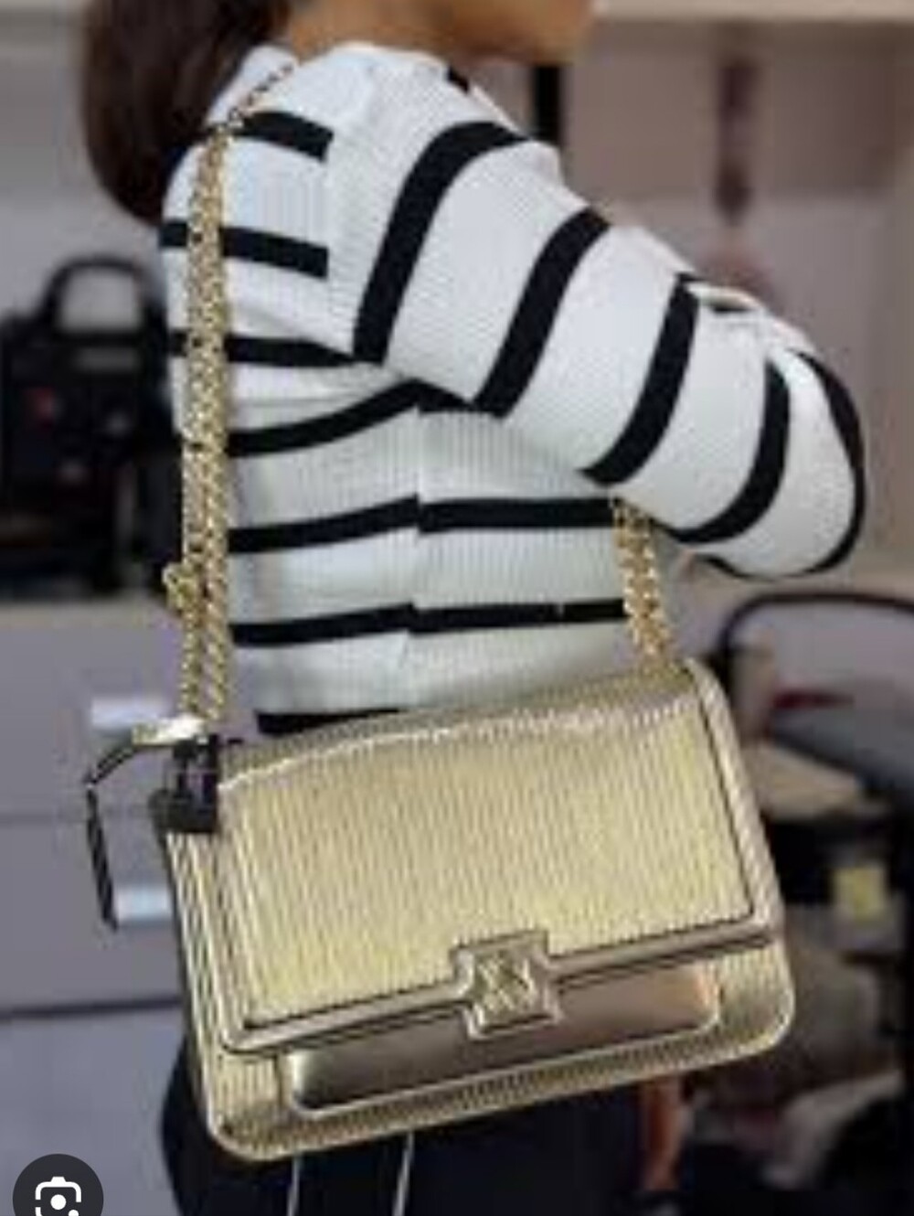 Victoria’s Secret Gold Ribbed Metallic Convertible Chain Flap Crossbody Bag